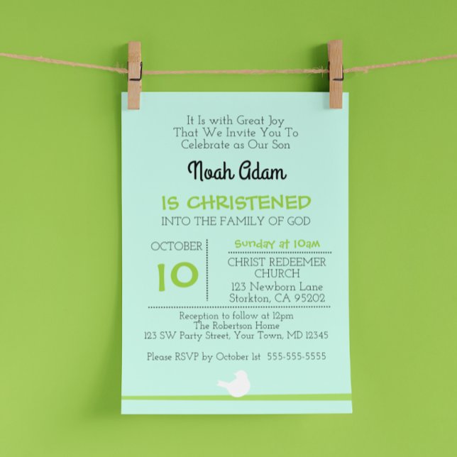 Dove på Gren Blue Christening-inbjudan Inbjudningar (Skapare uppladdad)