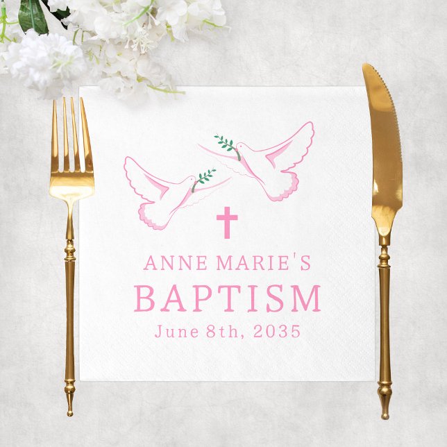 Dove Rosa Girl Girl Baptism Pappersservett (Dove Pink Girl Baptism Napkins
)