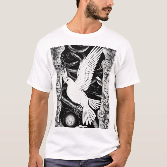 Dove & Serpent Tattoo T-Shirt - Fet Black & White (Framsida)