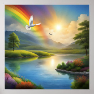 Dove som flyger över ett serenlandskap poster