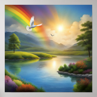 Dove som flyger över ett serenlandskap poster