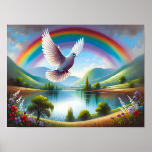 Dove som flyger under regnbåge poster