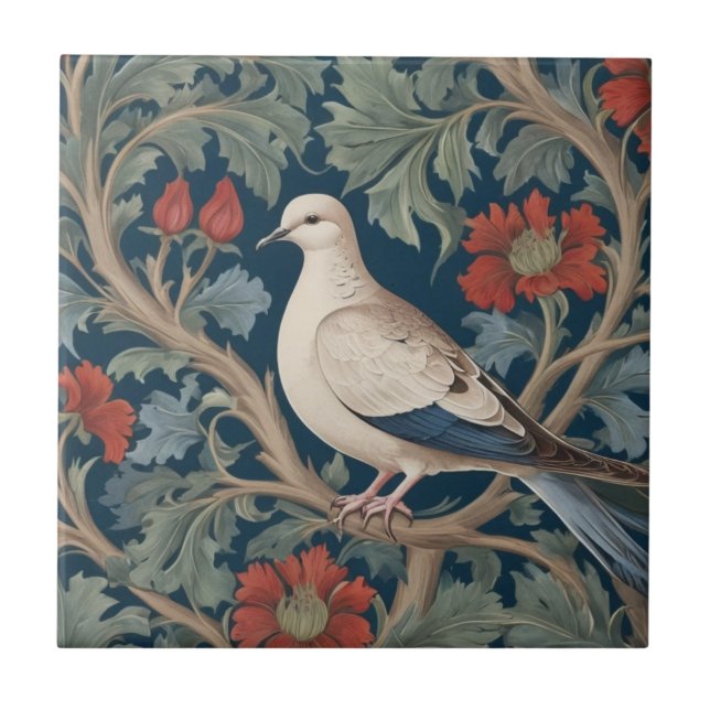 Dove William Morris stil Lämnat på Bird Kakelplatta (Framsidan)