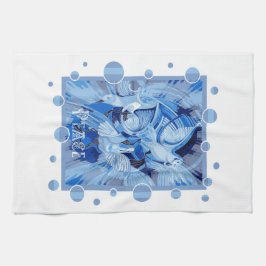 Dove With Celtic Peace Text In Blue Tones Kökshandduk