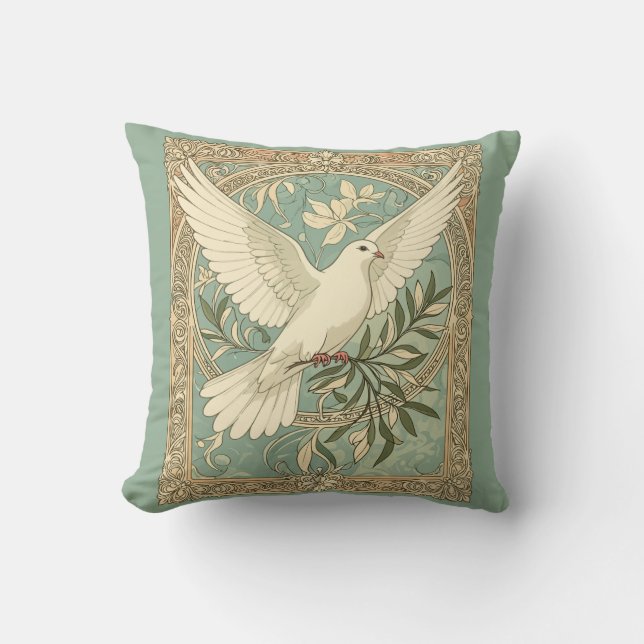 Dove With Olive Branch Christmas Design Kudde (Framsida)