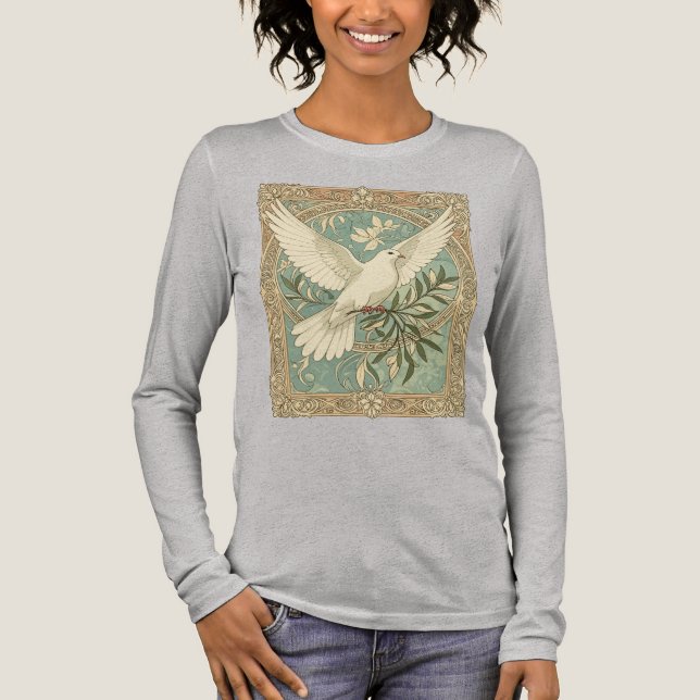 Dove With Olive Branch Christmas Design T Shirt (Framsida)