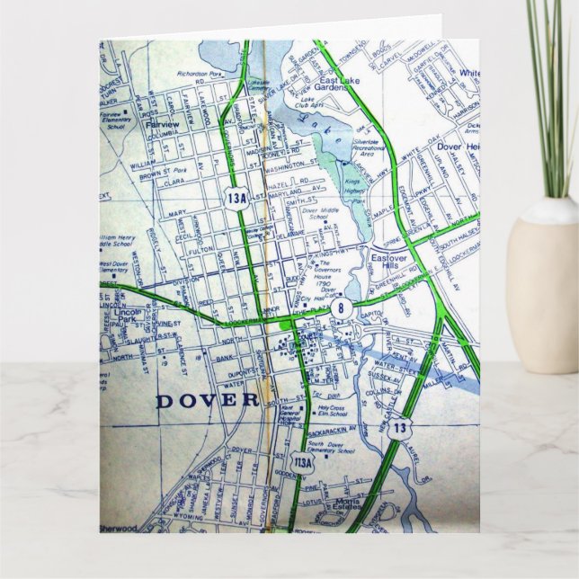 Dover, DE Vintage Karta Kort (Framsida)