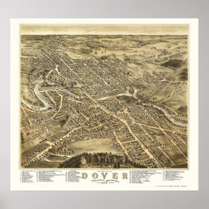 Dover, NH Panoramic Karta - 1877 Poster