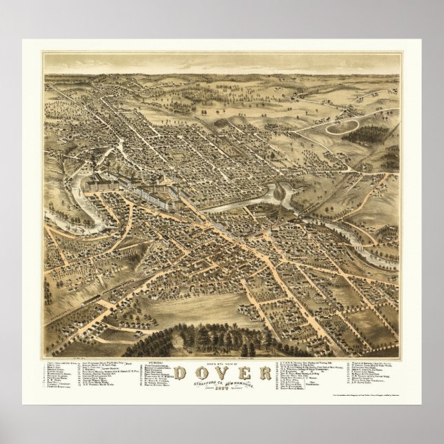 Dover, NH Panoramic Karta - 1877 Poster (Framsidan)