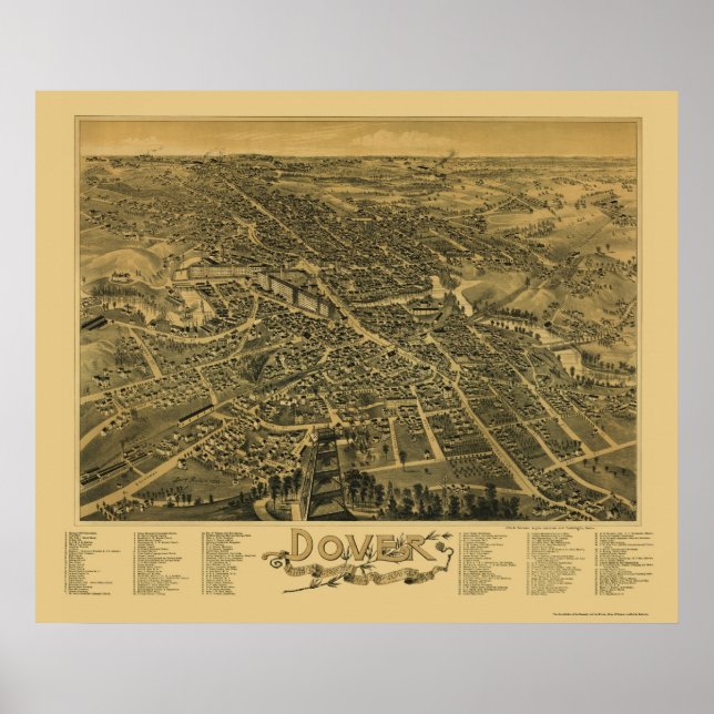 Dover, NH Panoramic Karta - 1888 Poster (Framsidan)