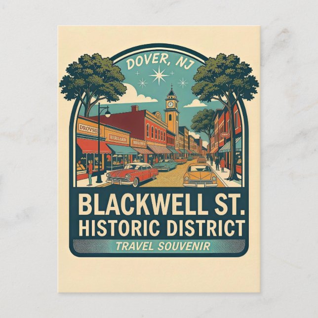 Dover NJ Blackwell St Historiska Distriktet Retro Vykort (Framsida)