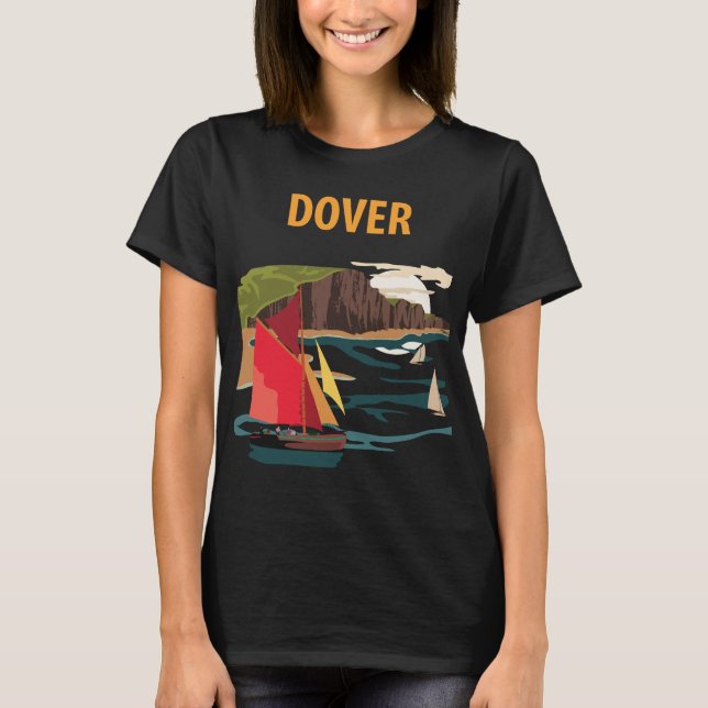 Dover Vita Klippor Kust Retro Resa T-Shirt (Framsida)