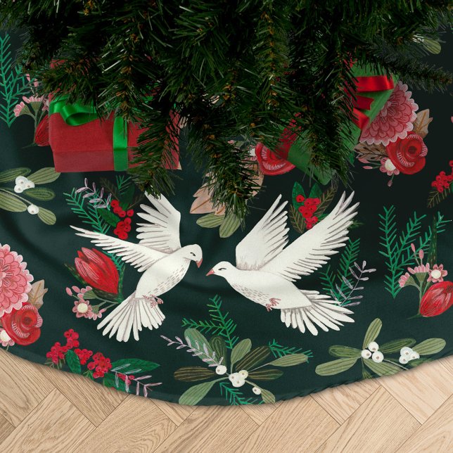 Doves blommigt grönt jul julgransmatta borstad polyester (Skapare uppladdad)