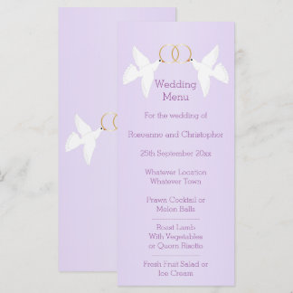 Doves Design Lilac Färgad Bröllop Meny