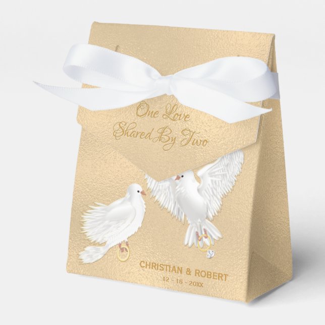 Doves Faux Gold Foil Bröllop Presentaskar (Framsidan Sidan)