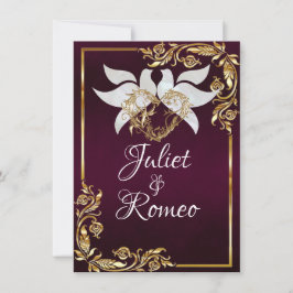 Doves, Heart, & Gold Leaves on Royal Purple Inbjudningar