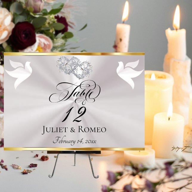 Doves & Hearts - Pärlvitt/Silver Bordsnummer (Skapare uppladdad)