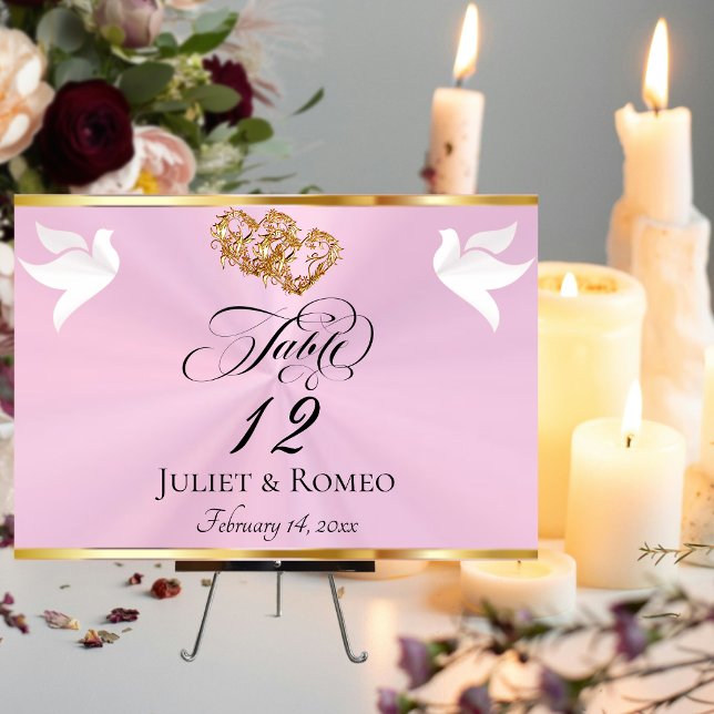 Doves & Hearts - Pastel Pink/Gold Bordsnummer (Skapare uppladdad)