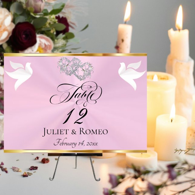 Doves & Hearts - Pastel Pink/Silver Bordsnummer (Skapare uppladdad)