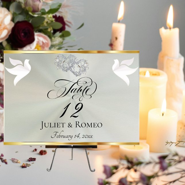 Doves & Hearts - Pastel Sage/Silver Bordsnummer (Skapare uppladdad)