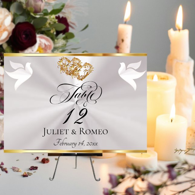 Doves & Hearts - Pearl White/Gold Bordsnummer (Skapare uppladdad)