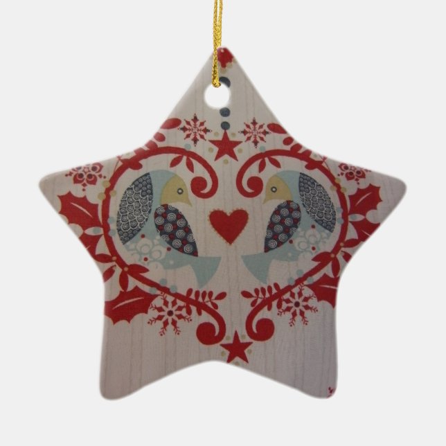 Doves & Hearts - Pennsylvania Dutch Julgransprydnad Keramik (Framsidan)