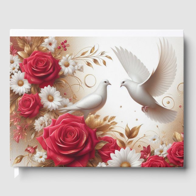 Doves, Red Roses och Daisies Wedding Gästböcker (Framsida)
