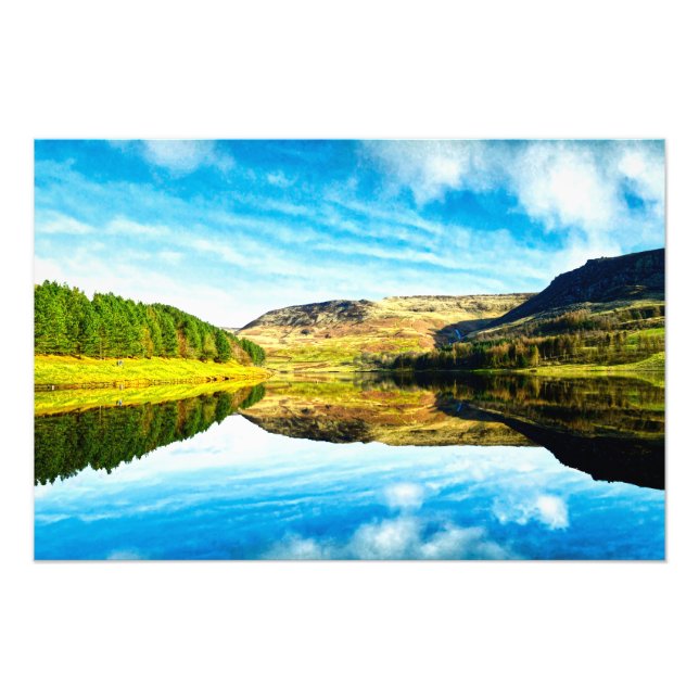 Dovestone Reservoir in vinterfotoutvidgning Fototryck (Framsidan)