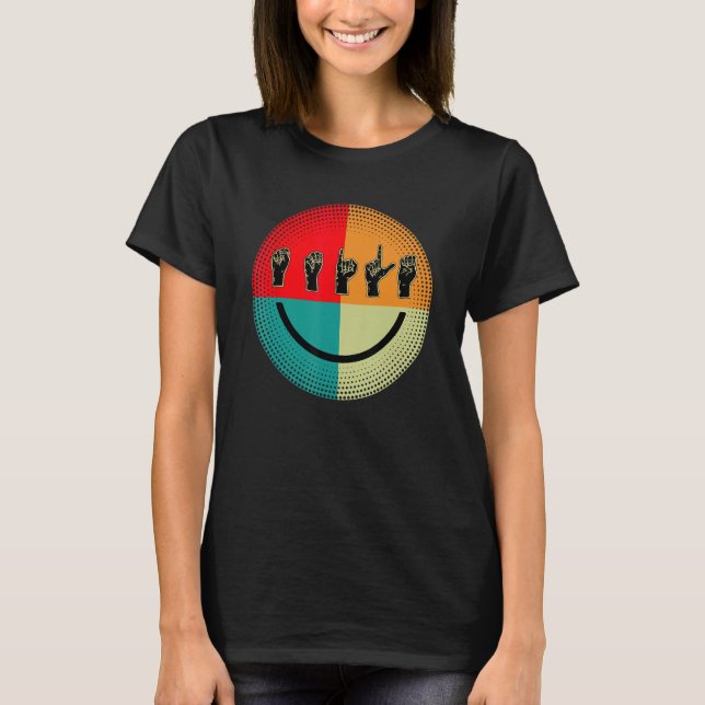 Dövet American Sign Language ASL Smile Interpreter T Shirt (Framsida)