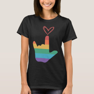 DÖVET ASL Rainbow Kärlek Symbol T Shirt