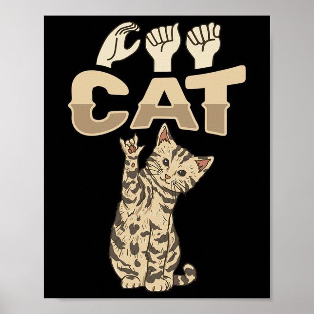 Dövet Cat Asl Hand Gesture Hearing Loss Awareness  Poster (Framsidan)