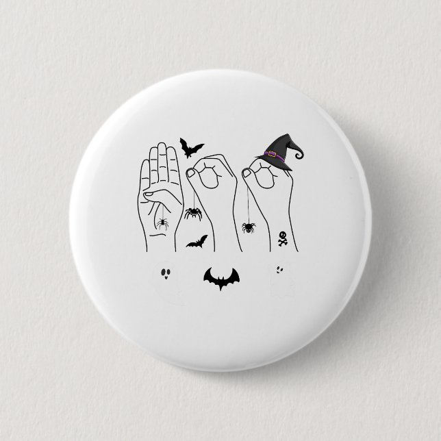 Dövet Halloween Asl Hand Sign Language Pride Boo C Knapp (Framsida)
