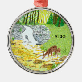 Dovhjort och kalv julgransprydnad metall