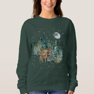 Dovhjort Skog Fullmåne Snöfall Jul T Shirt