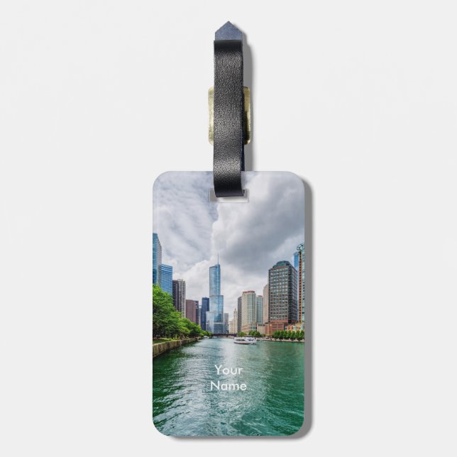 Down Chicago River Luggage Tag Bagagebricka (Baksidan Lodrät)