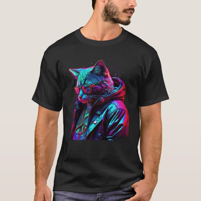 Down on his luck Cat with Glasses T Shirt (Framsida)