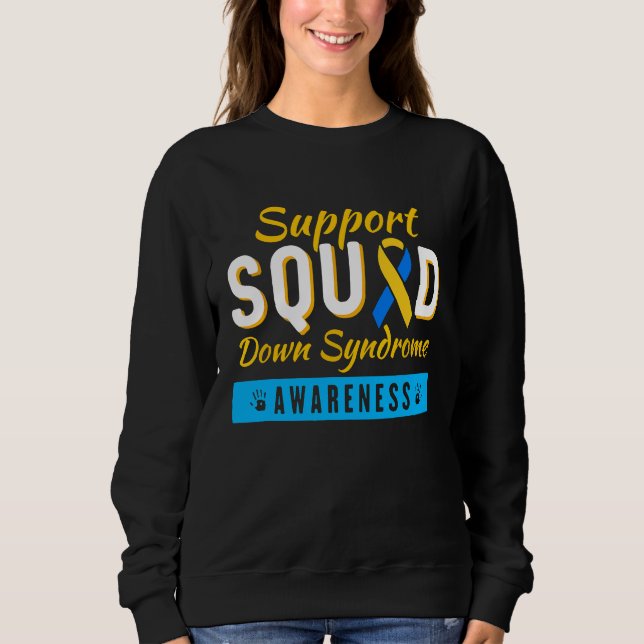 Down Syndrome Awareness Month Ribbon Support Squad T Shirt (Framsida)