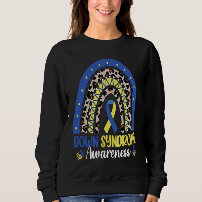 Down Syndrome Awareness Rainbow Blue Yellow Ribbon T Shirt (Framsida)