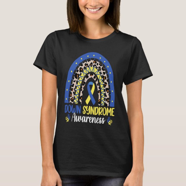 Down Syndrome Awareness Rainbow Blue Yellow Ribbon T Shirt (Framsida)