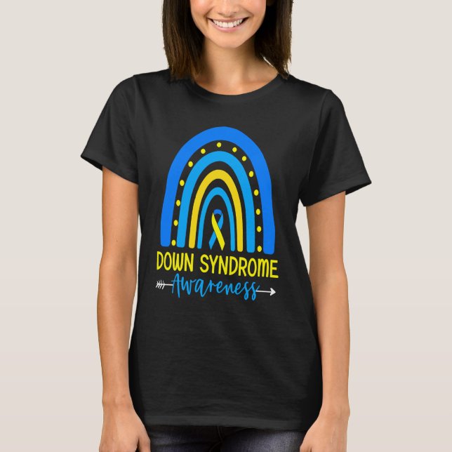 Down Syndrome Awareness Ribbon Boho Rainbow Yellow T Shirt (Framsida)