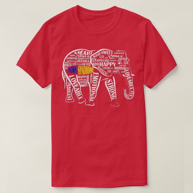 Down Syndrome Awareness Word Art Elephant  T Shirt (Design framsida)