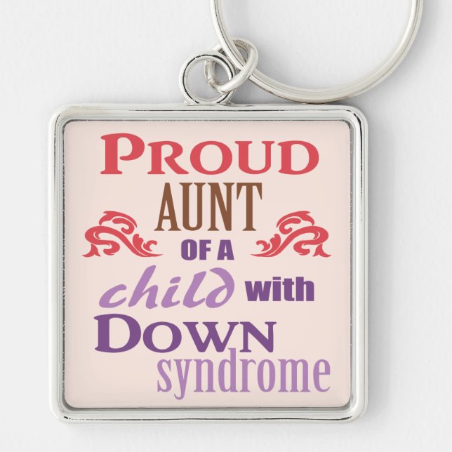 Down Syndrome medvetenhet Fyrkantig Silverfärgad Nyckelring (Framsidan)