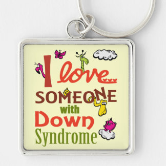 Down Syndrome medvetenhet Fyrkantig Silverfärgad Nyckelring