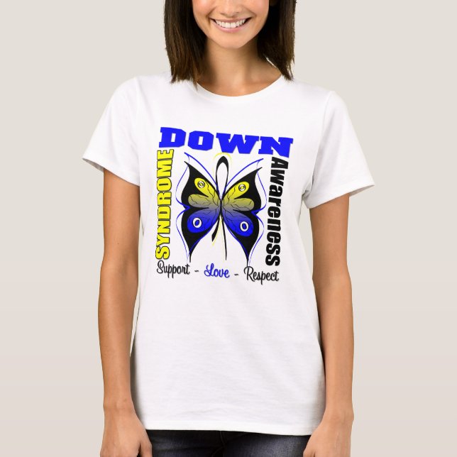 Down Syndrome medvetenhetfjäril Tee Shirt (Framsida)