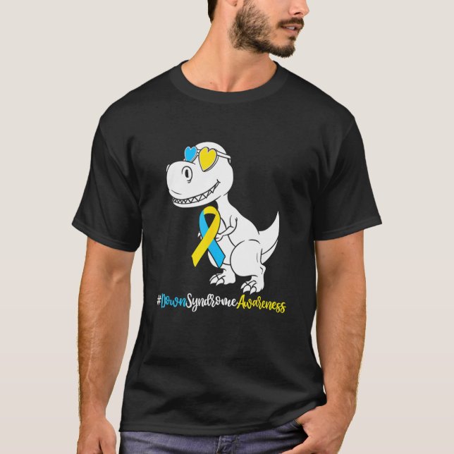 Down Syndrome t Rex Dinosaur, Boys Kids Trisomy T T Shirt (Framsida)