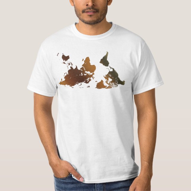DOWN UNDER UPSIDE-DOWN FUNNY WORLD MAP T-Shirt (Framsida)