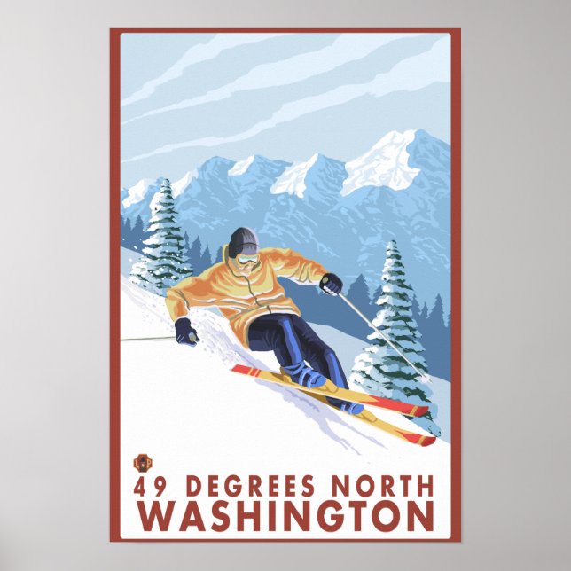 Downhhill Snö Skier - 49 grader North, WA Poster (Framsidan)