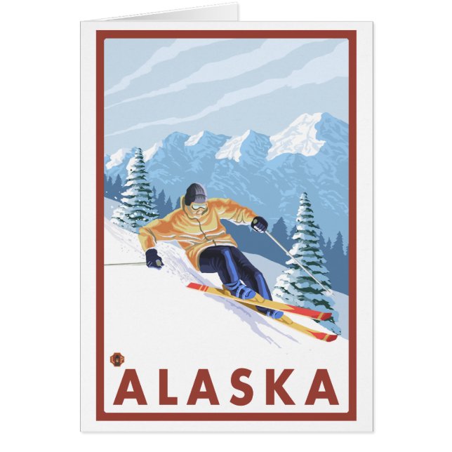 Downhhill Snö Skier - Alaska OBS Kort (Framsidan)