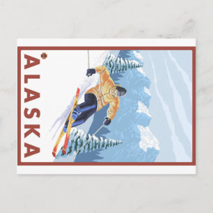 Downhhill Snö Skier - Alaska Vykort
