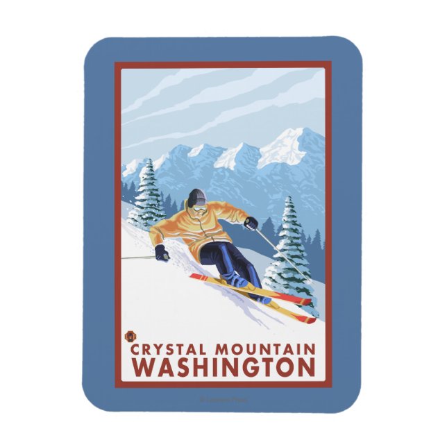 Downhhill Snö Skier - Crystal Mountain, WA Magnet (Vertikal)